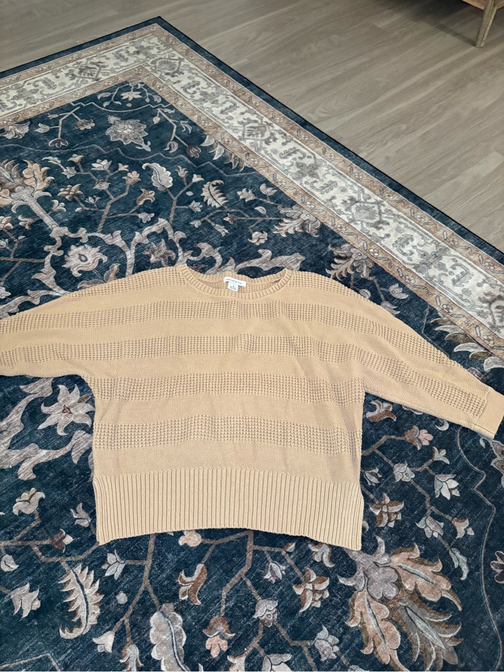 Liz Claiborne Beige Open-Knit Crewneck Sweater